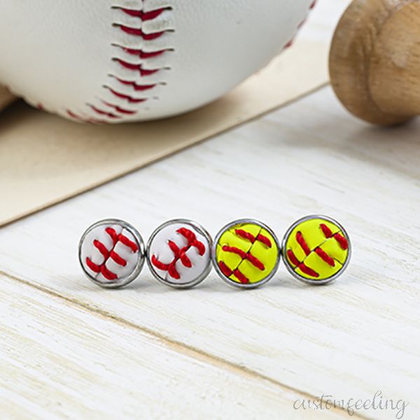 Real Handmade Baseball/Softball Stud Earrings