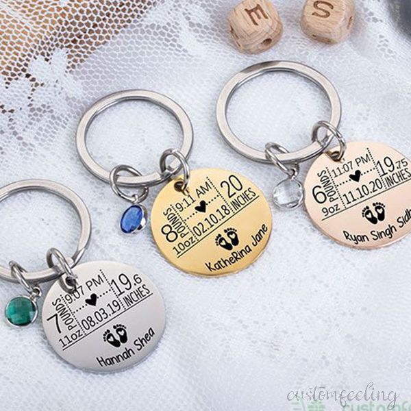 Personalized Birth Informations With Birthstones Keychain
