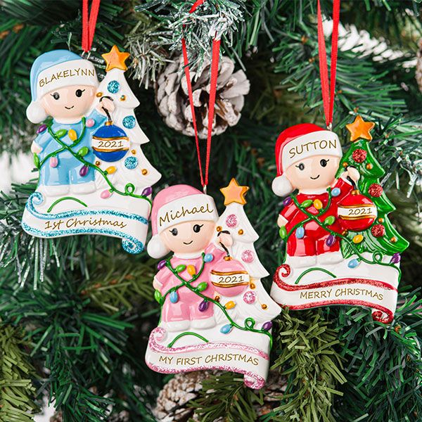 Child Decorating Christmas Tree Personalized Ornament