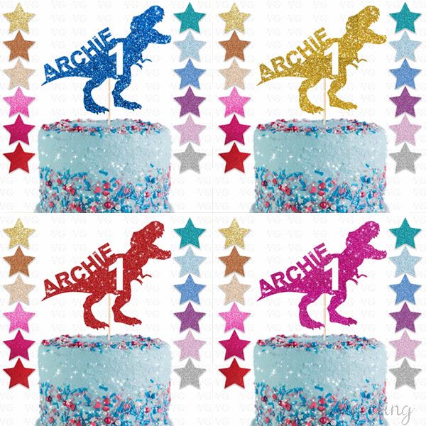 Custom Dinosaur Birthday Glitter Cake Topper