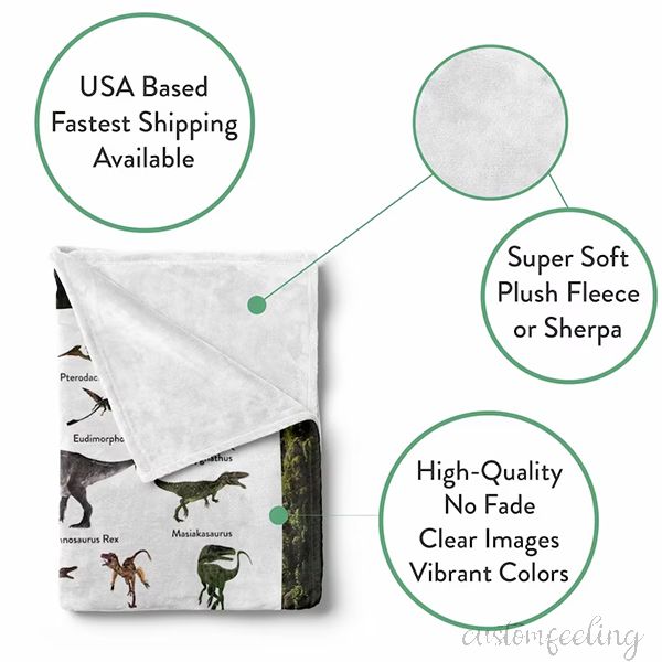 Personalized Dinosaur Blanket for Kids Gift