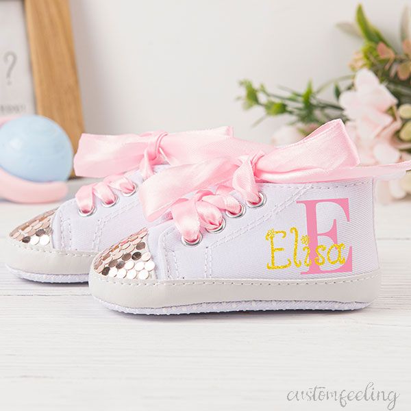 Personalized Pink Gold Infant Girl Shoe