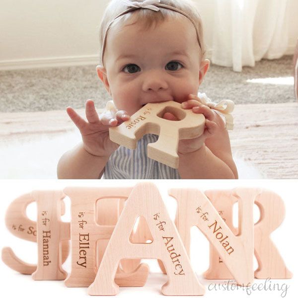 ANY LETTER Personalized Wood Teether Toy