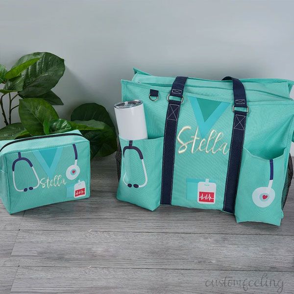 Embroidery Nurse Canvas Tote Bag with Pockets