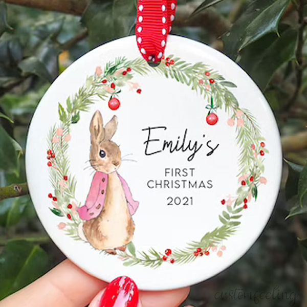 Personalised First Christmas Rabbit Decoration I Christmas Bauble