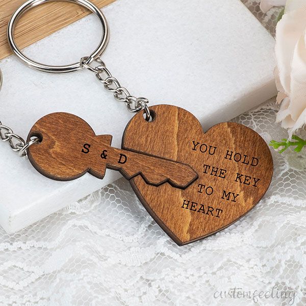 Personalised Wood Keychain Valentine's Day Gift