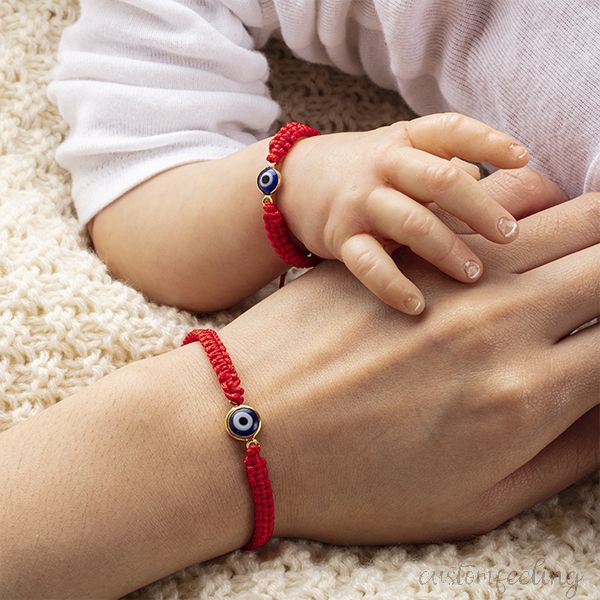 Red/Pink String Bracelets With Card For Baby and Mom,DAD