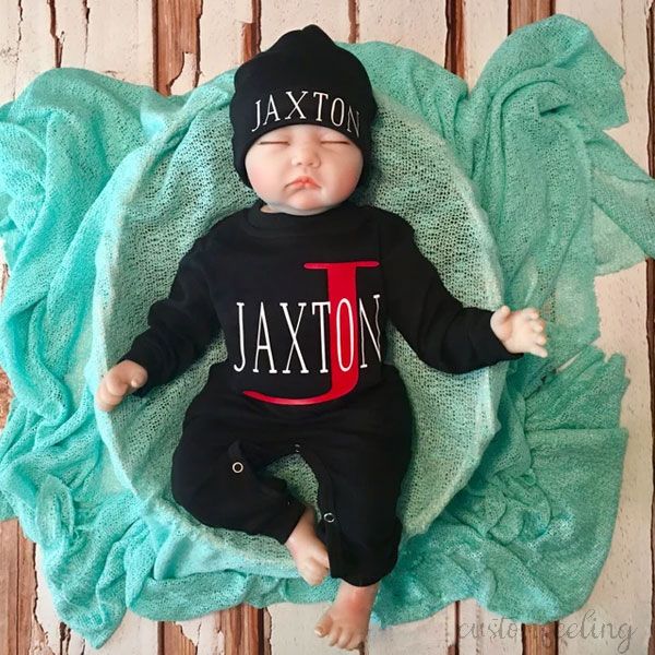 Personalized Baby Boy Black Coming Home Set