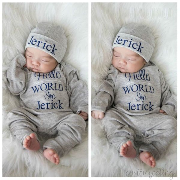 Personalized Hello World Baby Boy Coming Home Outfit Set