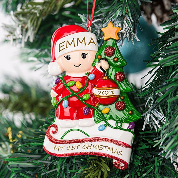 Child Decorating Christmas Tree Personalized Ornament