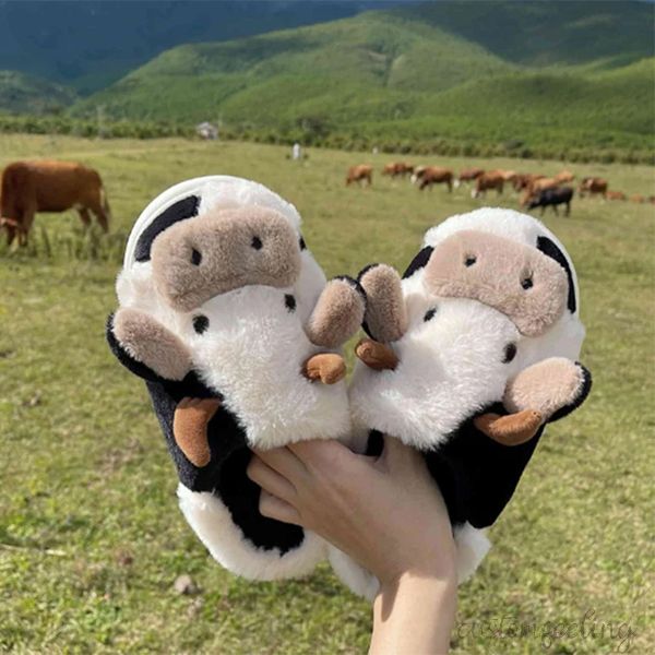 Fluffy And Cozy Cow Slippers For Home