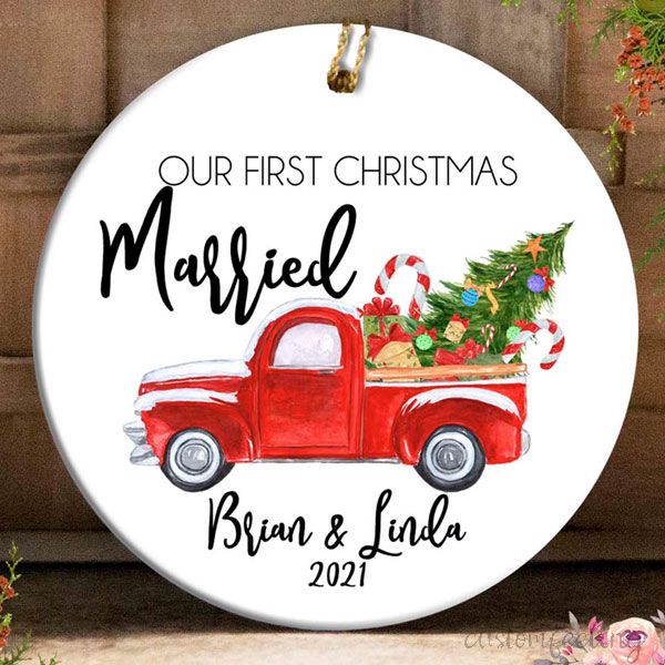 Personalized Our First Christmas Married/Engaged Ornament