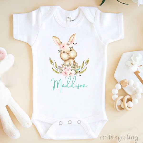 Personalized Cute Little Animal And Floral Baby Onesie