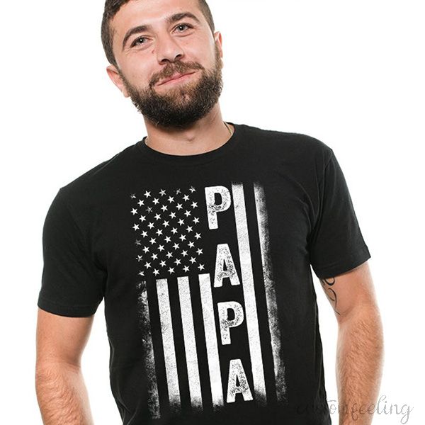 Papa T-Shirt American Flag US For Dad