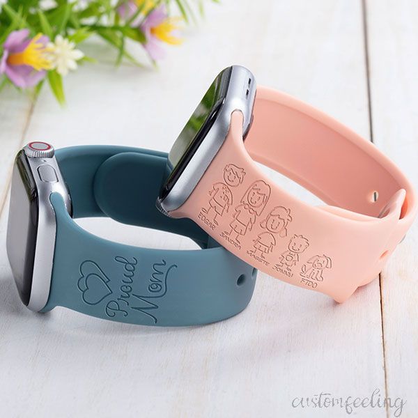 Family Stick Figures Laser Engraved Silicone Band For Apple Watch