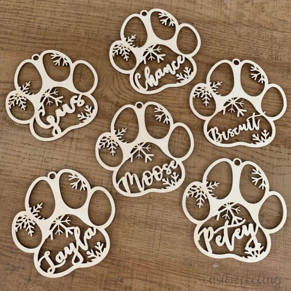 Personalized Your Dog's Name on a Dog Paw Christmas Ornament