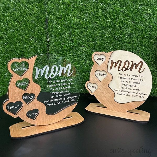 Mother's Day Gift Personalized Acrylic Cherrywood