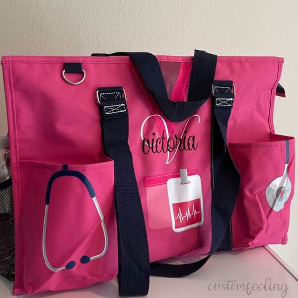 Embroidery Nurse Canvas Tote Bag with Pockets