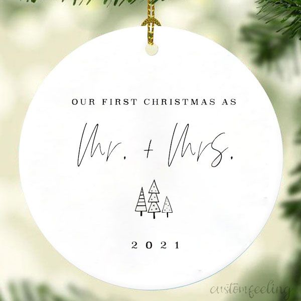 Our First Christmas as Mr. and Mrs. with Year Porcelain Ceramic Christmas Ornament