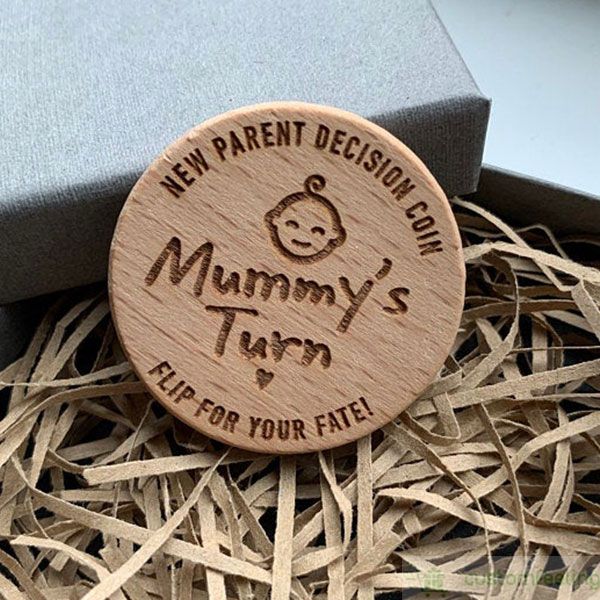 Laser Engraved Mummy's/Daddy's New Baby Decision Flip Coin - Who's Turn Is  It?