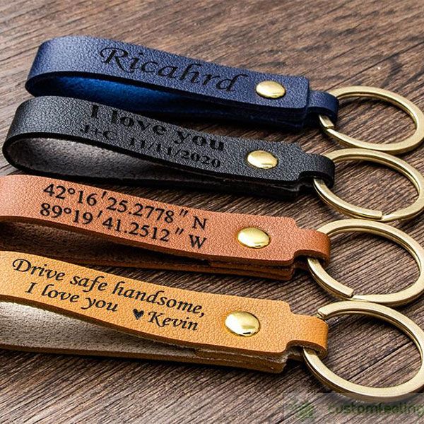 Personalized Laser Engraved Leather Keychain